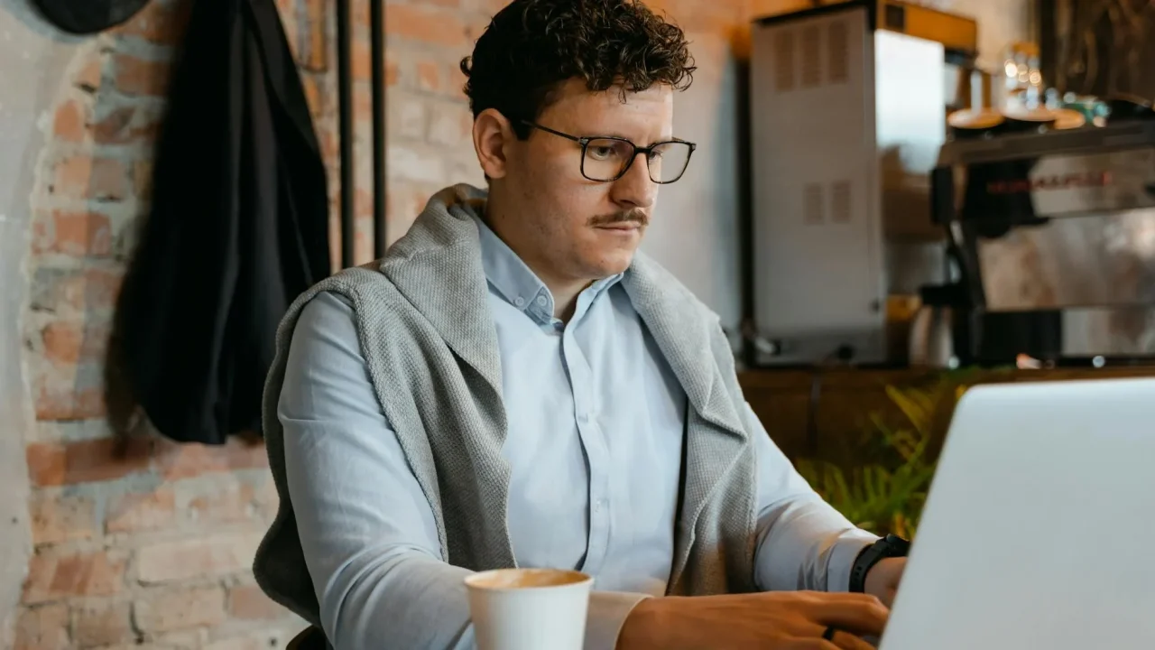Freelance Worker Laptop Coffee Shop