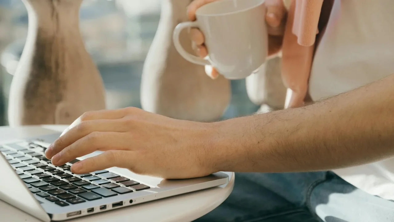 Laptop Typing Coffee Cup