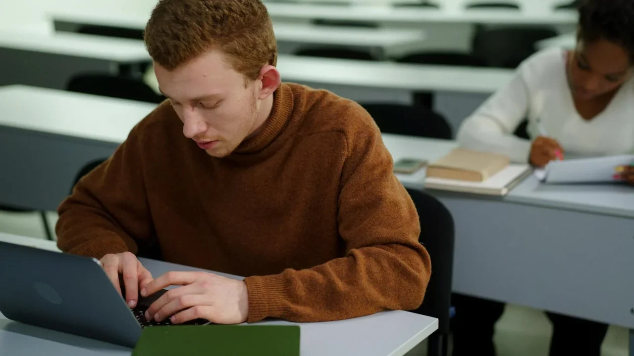 Student Working Laptop