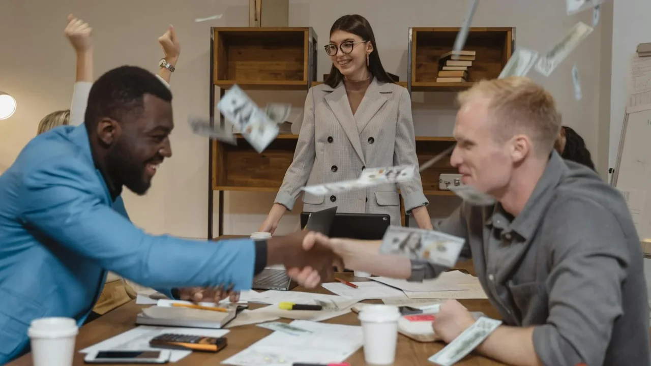 Office Building Money Handshake