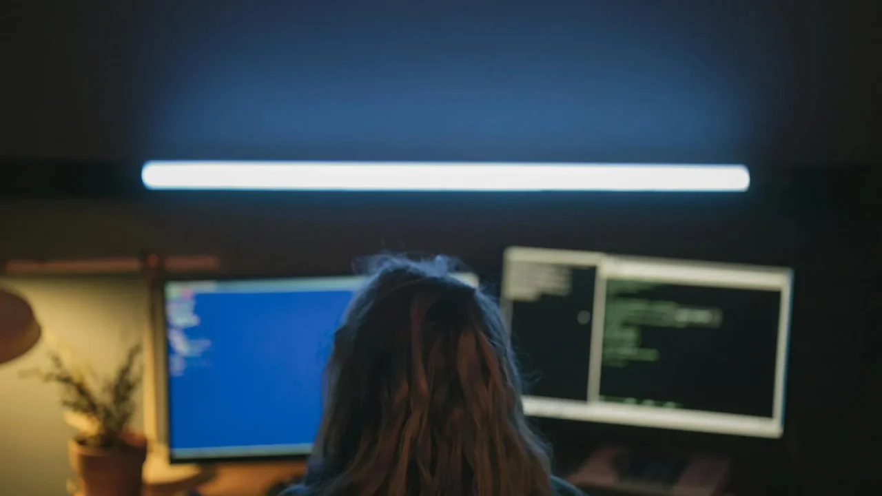 Woman Working Office Night