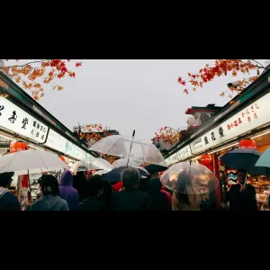 Rainy Street Busy Market
