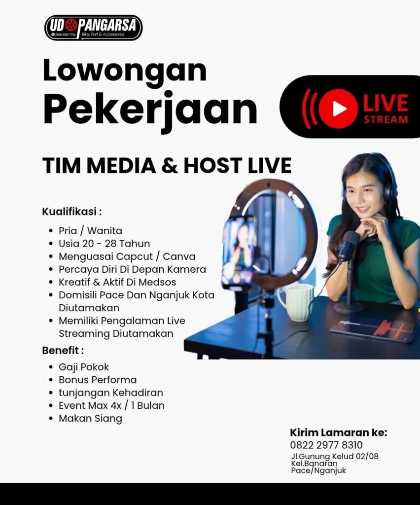 Poster lowongan Tim Media & Host Live UD. Pangarsa